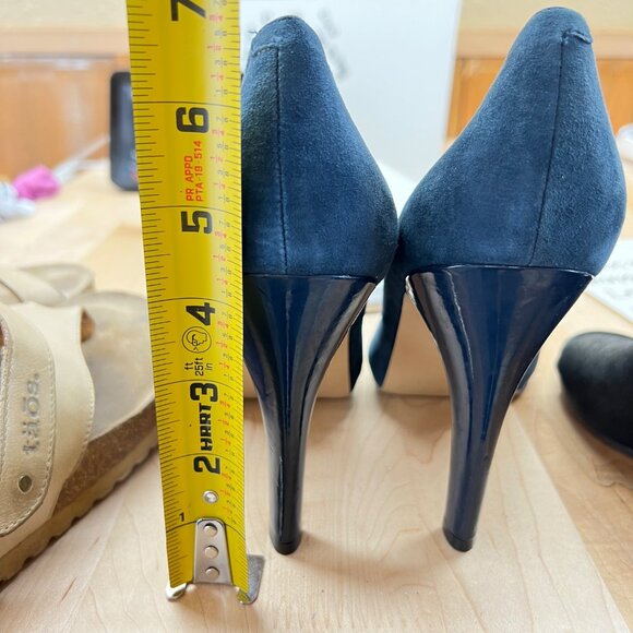 Nine West Portofino Blue Suede Leather Peep Toe 4 Inch Pumps Size 10 - Picture 15 of 16